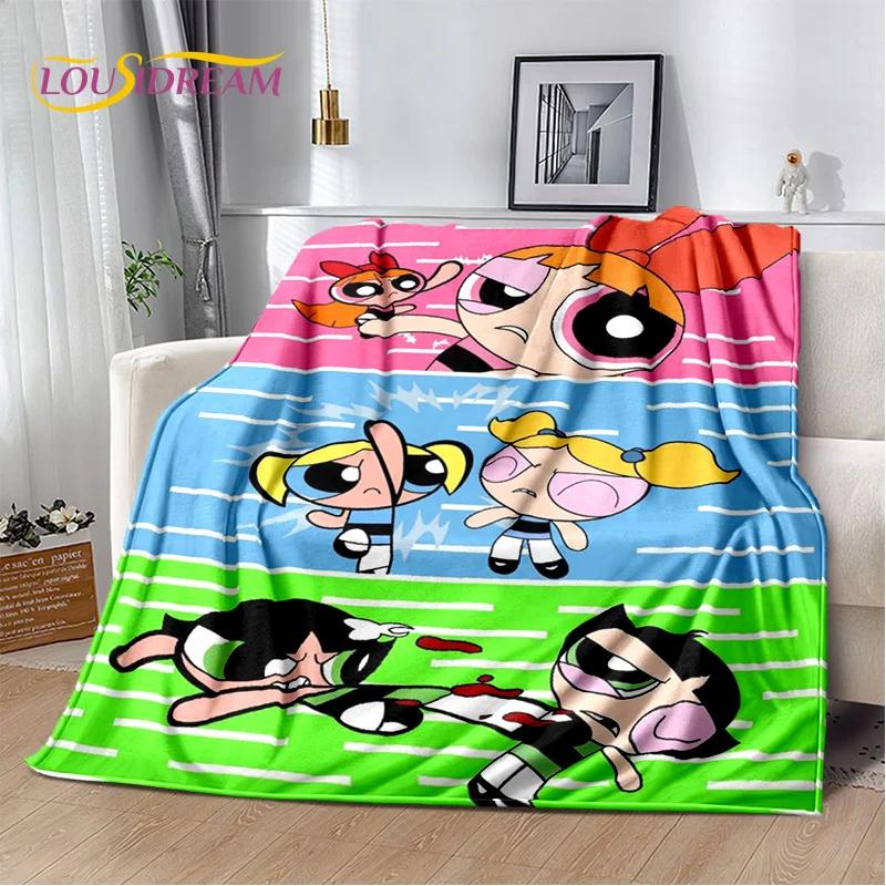 Kreskówkowy Słodki P-Powerpuff Girl Miękki Koc Flanelowy na Łóżka Sypialnia Sofa Piknik, Koc Narzuta do Przykrycia na Zewnątrz Rekreacja Drzemka Prezent