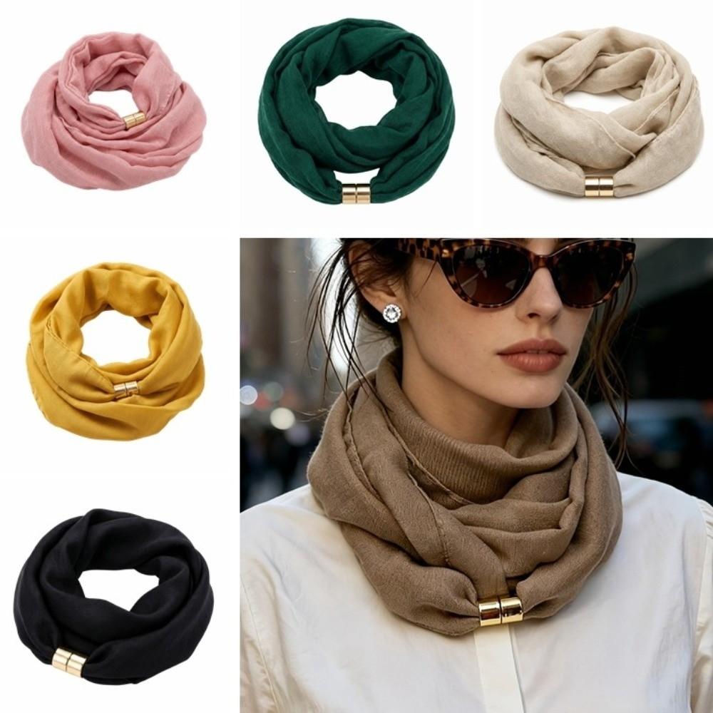 Soft Satin-Texture Neck Scarf Wrinkle-Resistant Neck Warmer Fashion Magnetic Buckle Scarf Casual