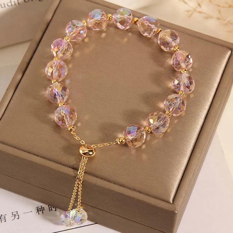 Colorful Imitation Crystal Bracelet For Women Girls Exquisite Sparkling Stone Beads Rope Chain Strand Bracelets Jewelry