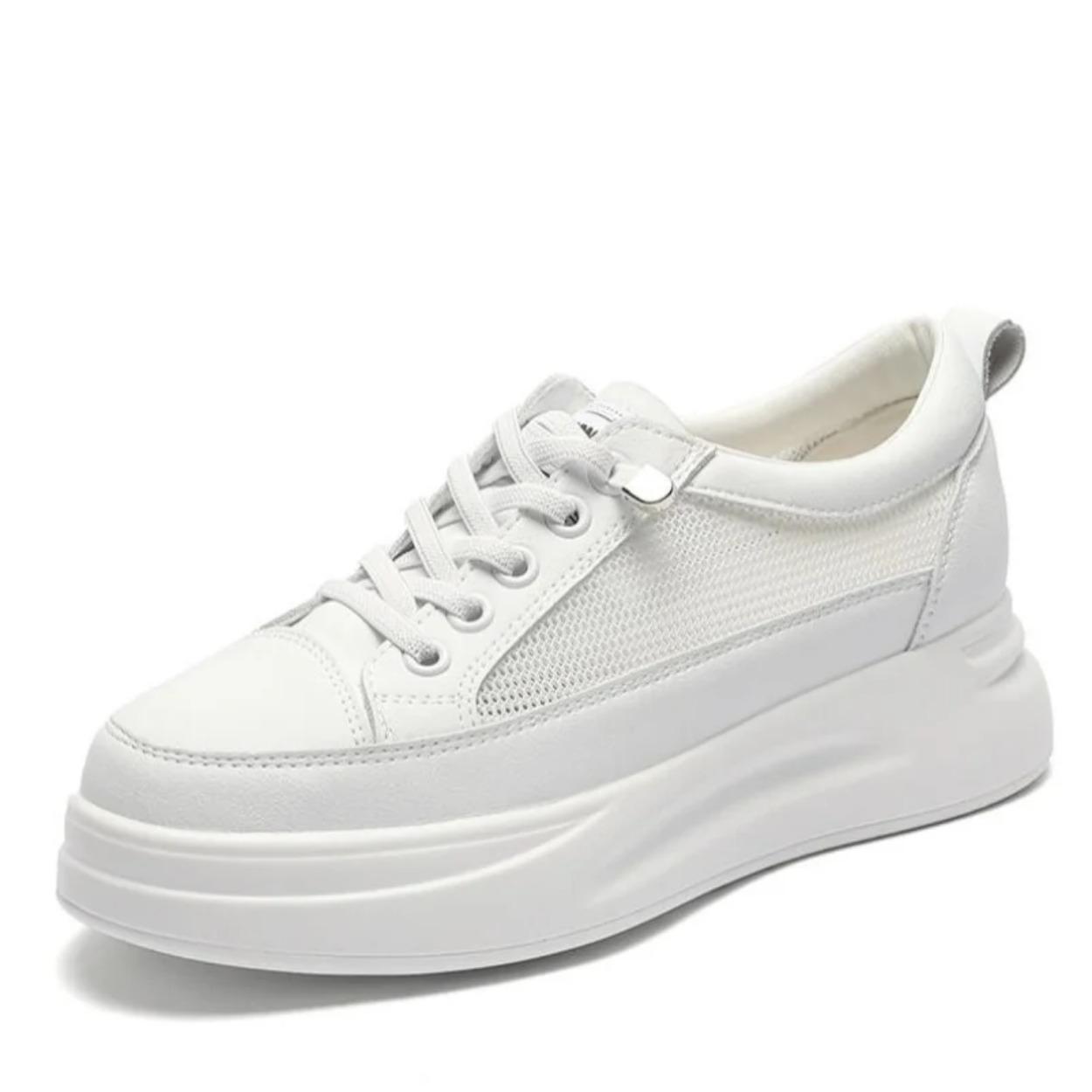 

Женская версия из натуральной кожи Маленькие белые туфли Весна Лето Обувь на толстой подошве типа «бисквит» Повседневная обувь На шнуровке Спортивная обувь 40