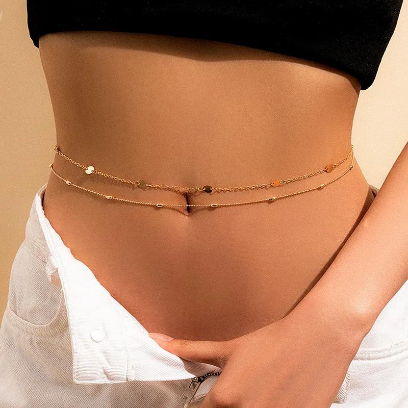 Minimalist Tassel Sequin Double Layer Chain Casual Pants Chain Hip-hop Body Chain Fashionable Retro Turquoise Waist Chain