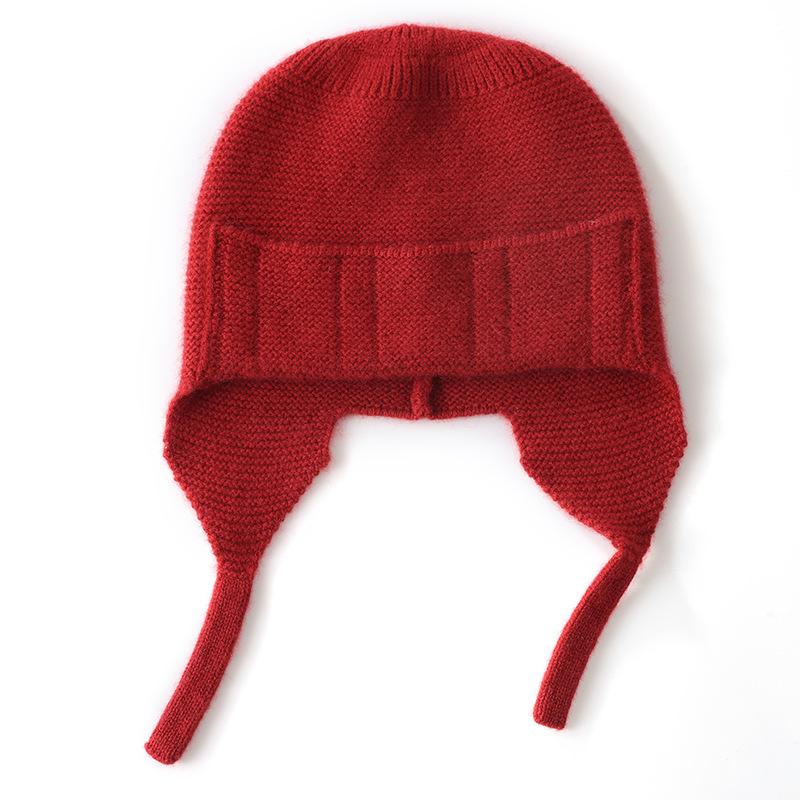 Cashmere hat women's knitted wool hat autumn and winter casual solid color ear protection hat thermal headgear flying Lei Feng hat
