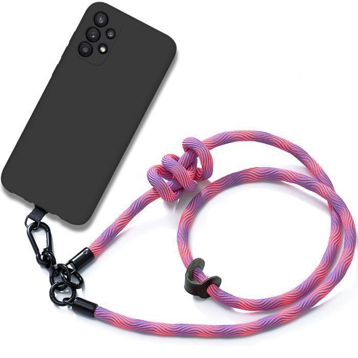 Lanyard Case for Samsung Galaxy A32 5g Black Shockproof Anti-scratch with Detachable Pink Lanyard