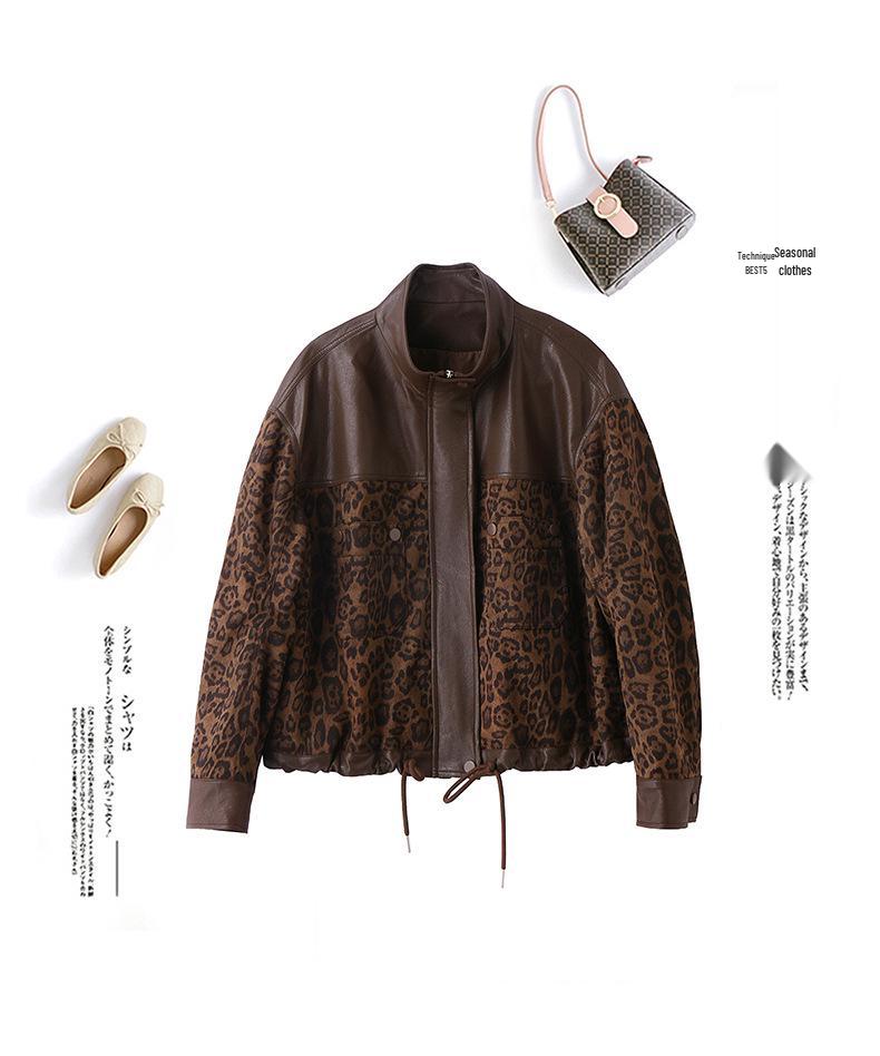 Frühling 2025 Leopardenmuster Patchwork Strickjacke - Damen Langarm Vielseitige Stehkragen Freizeitjacke MQ675