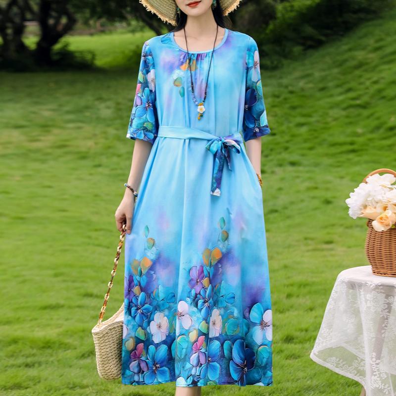 

Plus Size Women s Half Sleeve Midi Dress, Casual Loose Floral Print Daily Wear Dress for Ladies 4XL