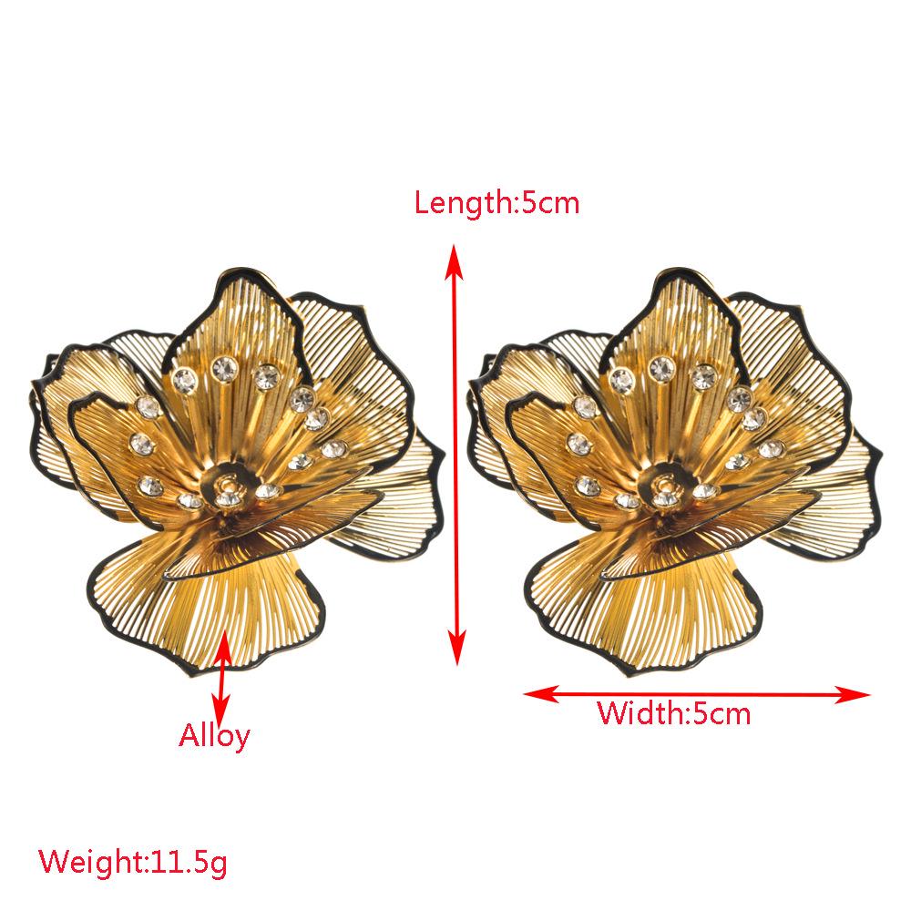 Elegant Hollow Multi-Layer Floral Rhinestone Camellia Earrings with Silver Needles