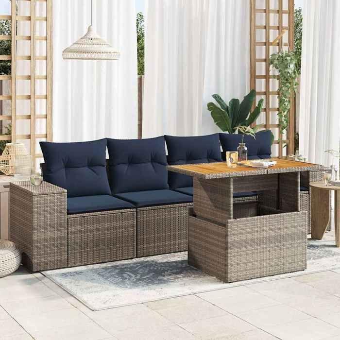 VidaXL Garden Lounge Set 5 Pcs with Grey Cushions Wicker, Outdoor Sofa Set, Corner Sofa Set 3327323