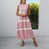 Summer New Style Casual Sweet Dress for Women Featuring Lace, Frills At The Ears, Sleeveless and Striped Design.