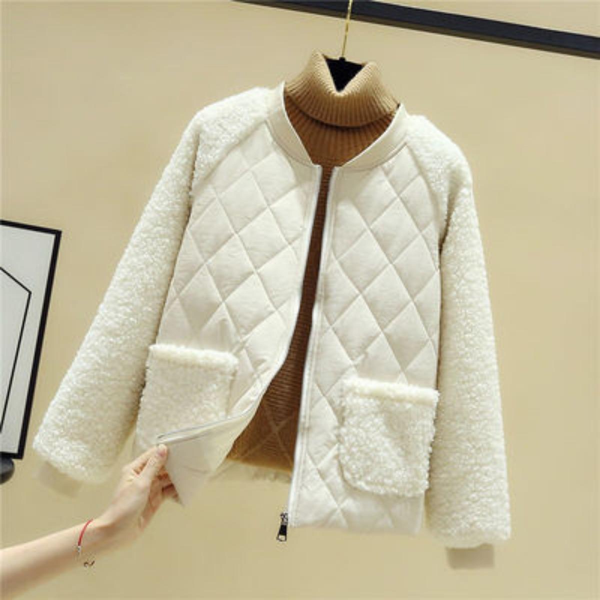 

Women s 2025 Winter Short Patchwork Cotton Coat Thickened Loose Padded Jacket Outerwear 3XL бежевый