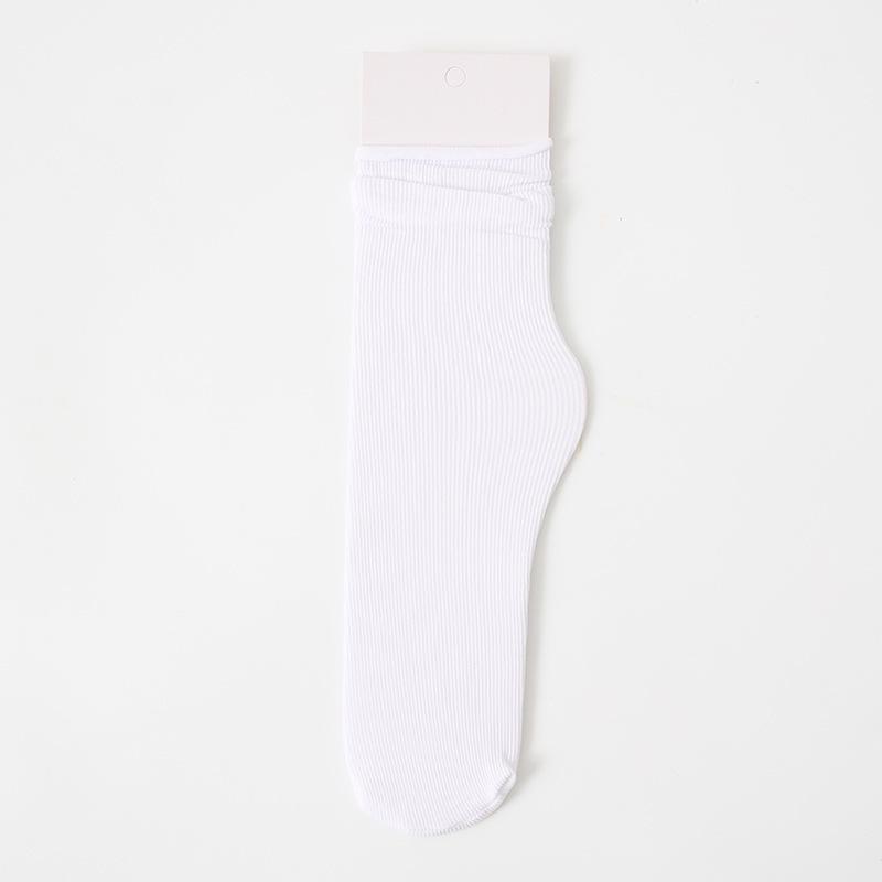 White Women's Summer Thin Mid-Calf Socks - Trendy Cotton Pile, Ice, and Loafer Styles