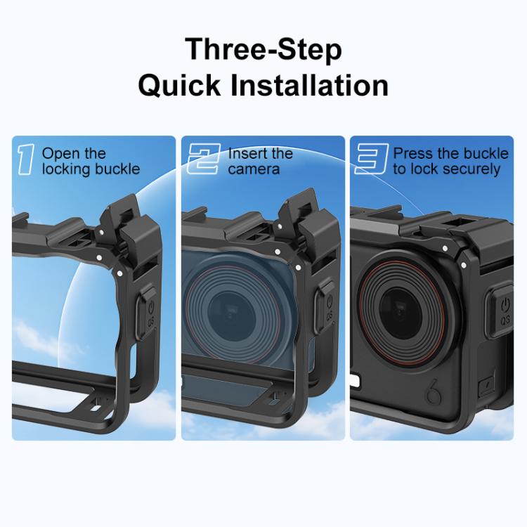 For DJI Osmo Action 6 PULUZ Plastic Cage Vertical-Horizontal Expansion Adapter Frame with Cold Shoe (Black)