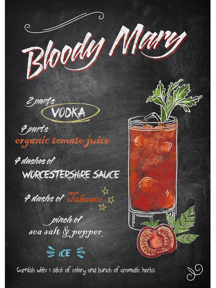 

Урожай Кривава Мері Напої та коктейлі Рецепт меню Плакат Картина на полотні Настінне зображення для клубної вечірки Декорування кухні 30x40cm No Frame