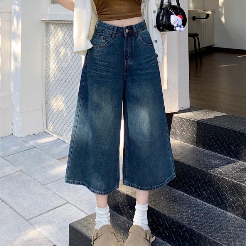 Plus Size American Style High-Waist Washed Denim Shorts for Women - Casual, Loose, Versatile Summer Seven-Point Pants 4XL синий