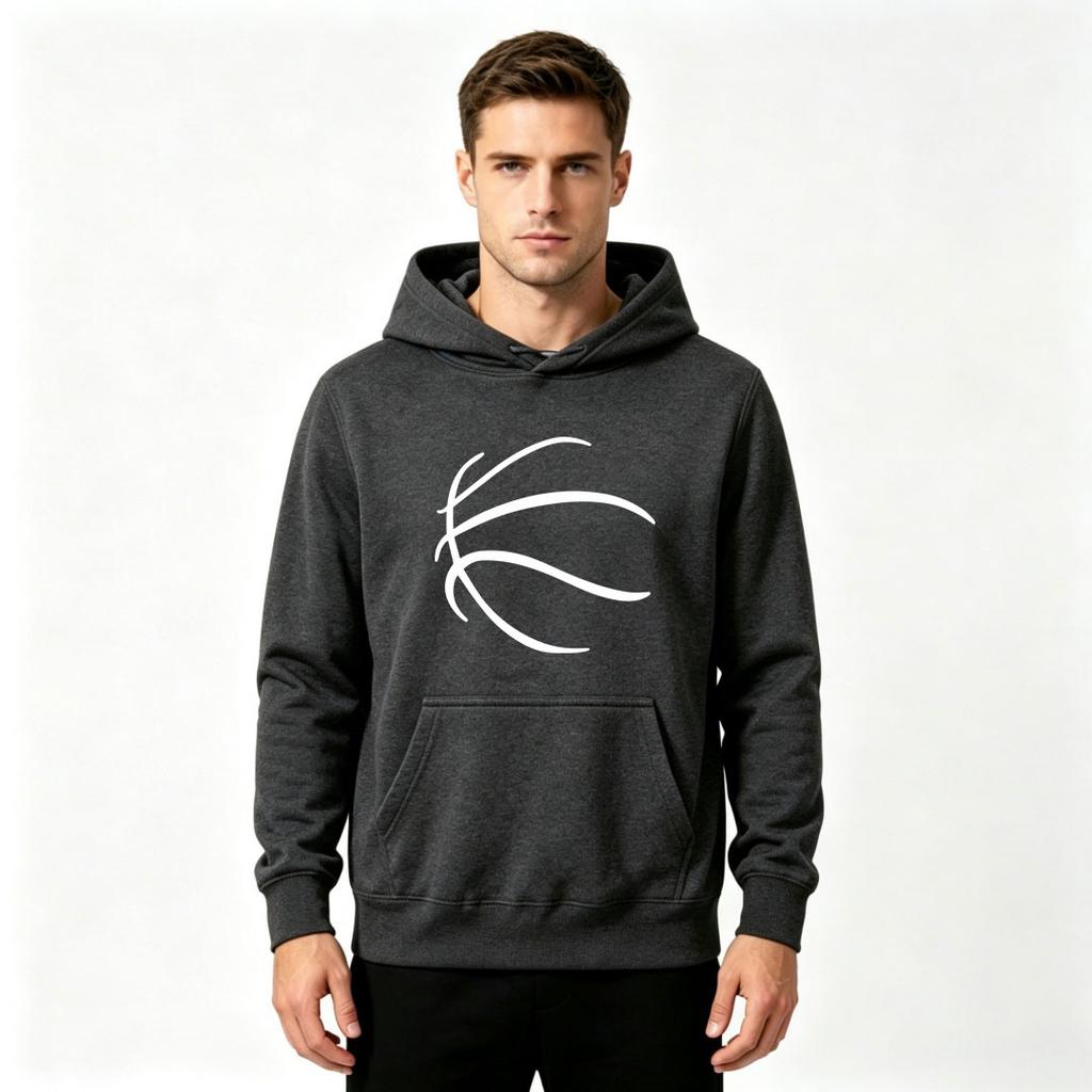 Men's Abstract Line Basketball Graphic Print Hoodie Casual Long Sleeve Hooded Sweatshirt Adult Male Streetwear Pullover for Daily Sports Wear