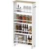 Multifunctional Natural Wood Shelf with Wheels, Slim Design,  4 Compartments, 45x15x91 Cm, White