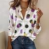 Women Shirt Silk Glossy Fabric Lapel Long Sleeve Heart Print Blouse Loose Fit Button Down Romantic Date Night Casual Party Tops