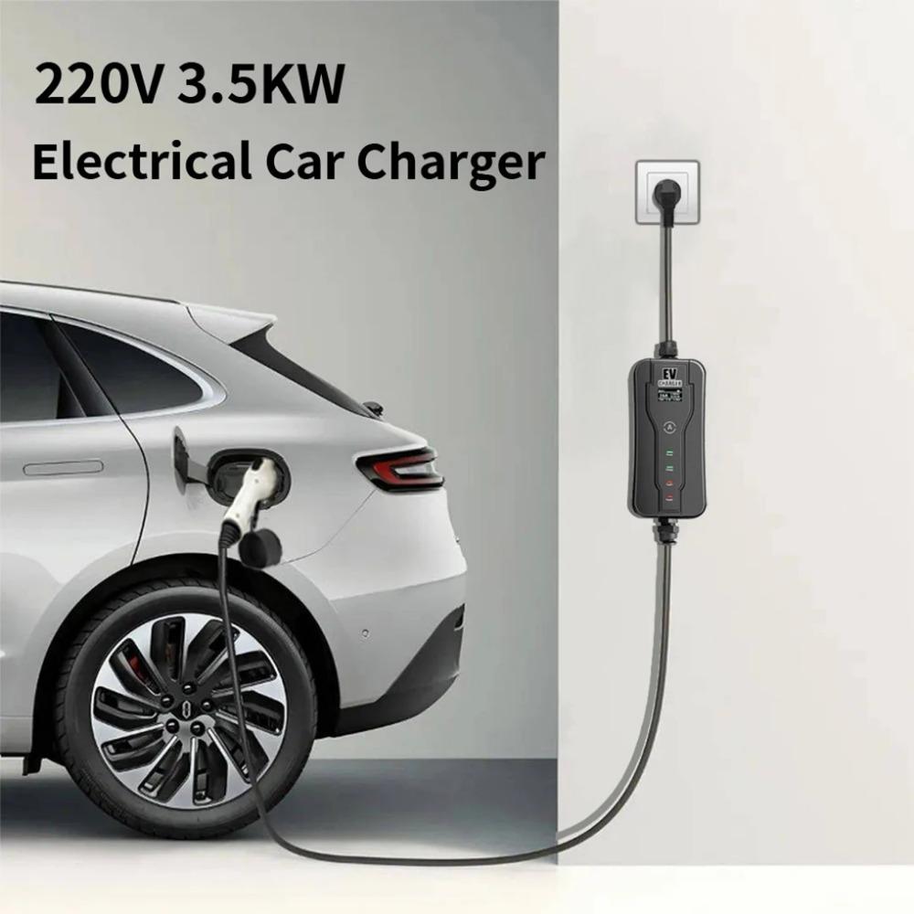 Încărcător portabil pentru vehicule electrice 250V 16A Cablu de încărcare tip 2 IEC 62196-2 3.5KW Controler cu priză UE Cutie de perete