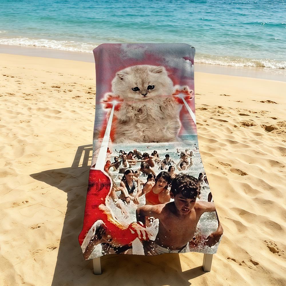 Laser Eyes Funny Cat Towel For Outdoor Camping Beach Towel Super Absorbent Quick-Drying Summer Towel