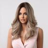 ALAN EATON Medium Long Water Wave Ombre Brown Blonde Synthetic Wigs Natural Middle Part Heat Resistant Hair Wigs for Black Women