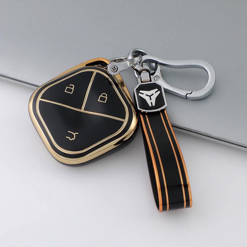 2023 Wuling Bingo Key Cover, TPU Soft Rubber with Gold Edge, Clear Sky Design for New Energy Vehicles