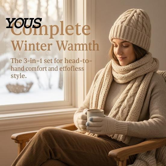 Stylish Daily Commuting Warm Set Winter Thermal Three-piece Set, Thickened Knit Hat Scarf And Gloves Unisex Outdoor Skiing Cycling Gear Kit,