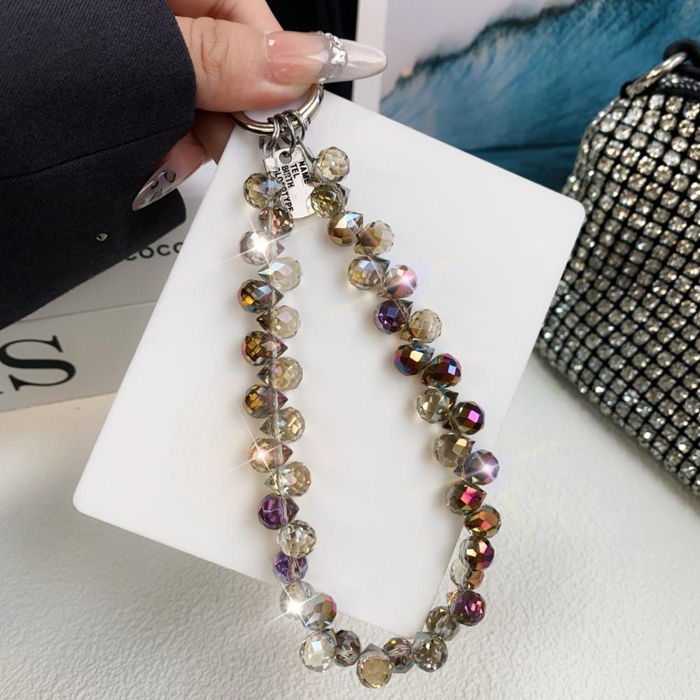 Glitter Crystal Bead Keychain Transparent Phone Lanyard Wrist Crystal Chain  for Women Girls