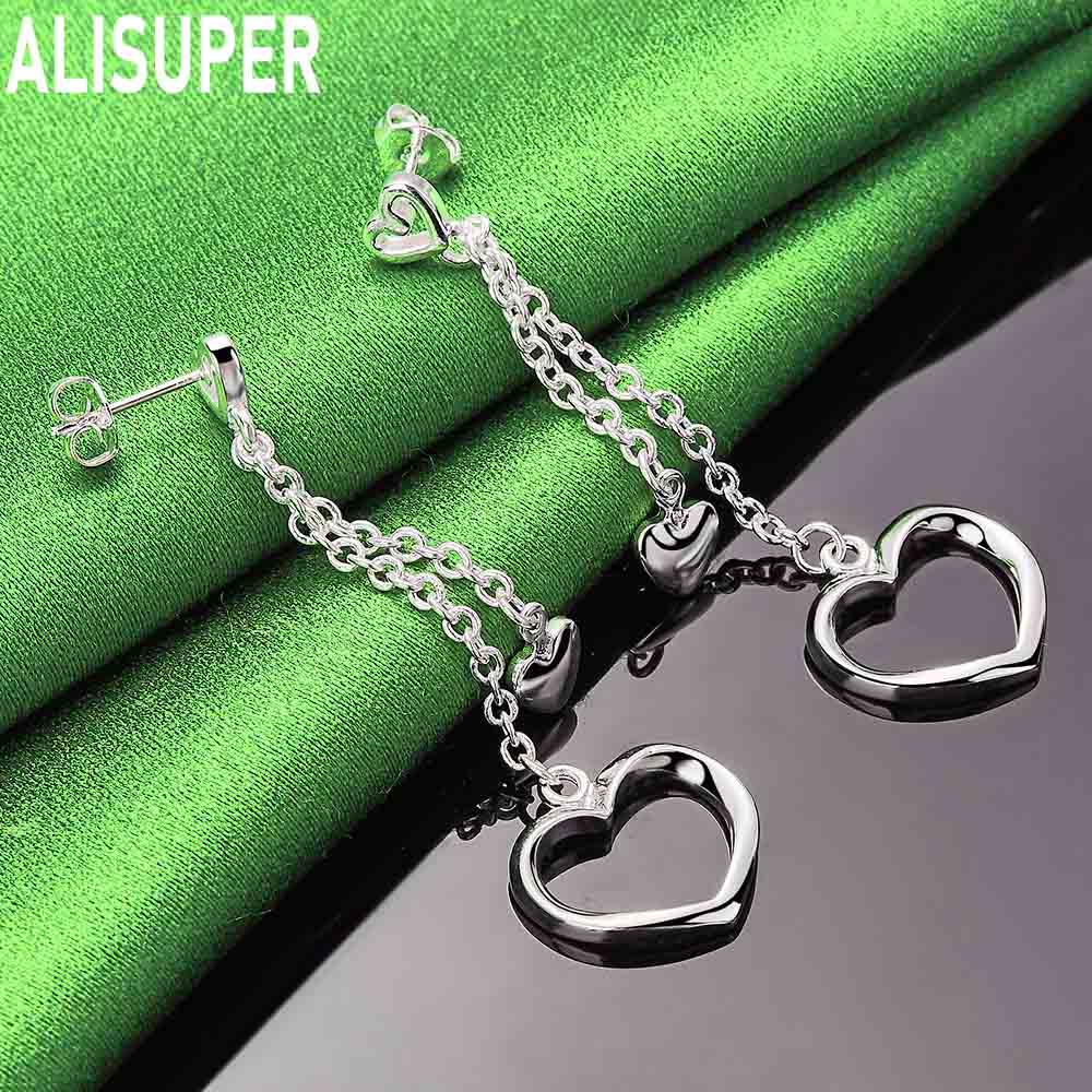925 Sterling Silver Sweet And Cool Double Heart Tassel Earrings - Stylish Evening Jewelry