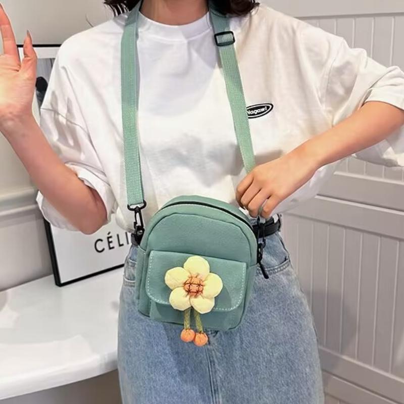 New Cute Flower Shoulder Crossbody Bag Cute Canvas Large Capacity Commuter Bag Phone Women's Bag