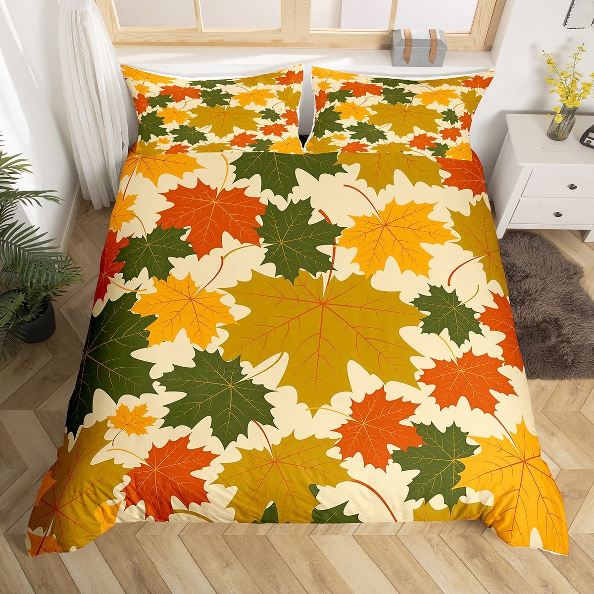 

Кленовий лист Підодіяльник King Canada National Flower Комплект постільної білизни Осіння рослина Опале листя Підковдра Постільна білизна Botanical Weed Комплект постільної білизни 150x200cm 3pcs