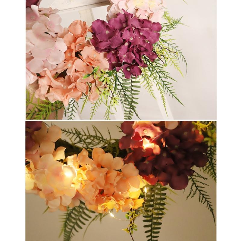 Hydrangea Wreath With/without Led Light Artificial Hanging Garland Ornament for Summer Garden Yard Front Door Decoration 55KF