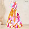 Women Plus Size Two Piece Dress Set 3 4 Sleeve Open Cardigan Sleeveless Round Neck Tie Waist Flared Dress Striped Printed