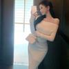 One-Shoulder Apricot Long-Sleeve Knit Dress for Women with Cinched Waist and Fishtail Skirt - A Figure-Flattering and Hip-Hugging Autumn Dress.