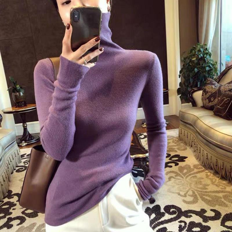 High-collar Knitted Bottoming Shirt Women's Fall and Winter Soft Slim Temperament Within The Sweater Ride