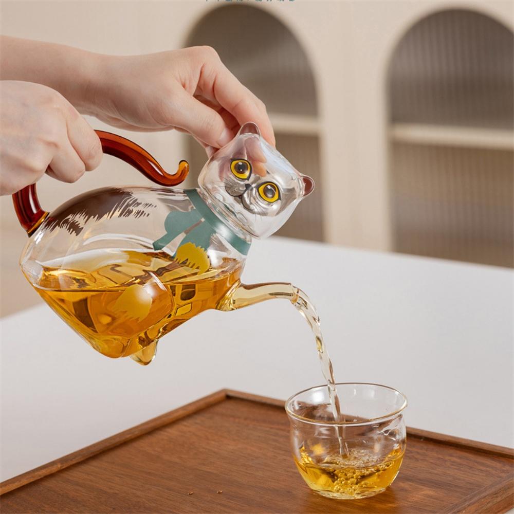 Uroczy Szklany Czajniczek do Herbaty w Kształcie Kota Szklany Czajniczek Maneki-neko Szklany Dzbanek
