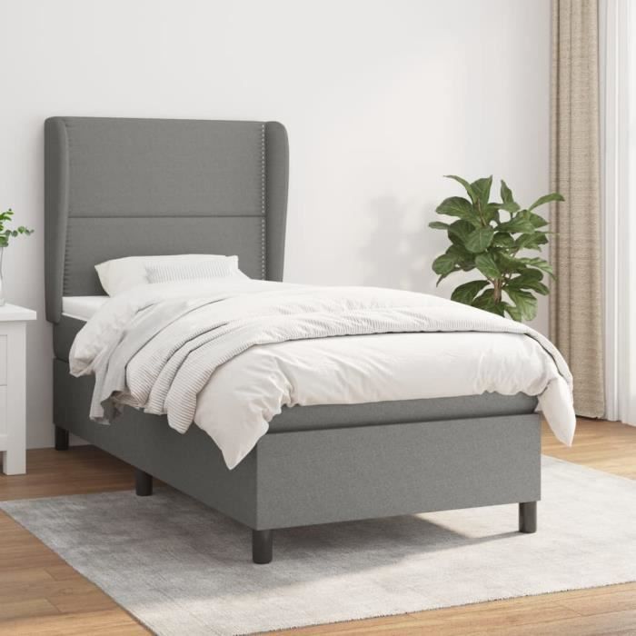 VidaXL Lit à sommier tapissier avec matelas Gris foncé 100x200cm Tissu - Modèle 3127862
