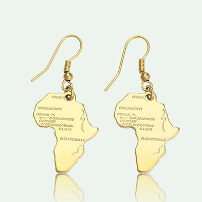 Vintage Women Africa Map Dangle Drop Hook Hoop Earrings Piercing Jewelry Gift