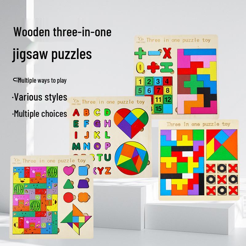 

Children s Wooden Tetris Tangram 3-in-1 Educational Puzzle Blocks