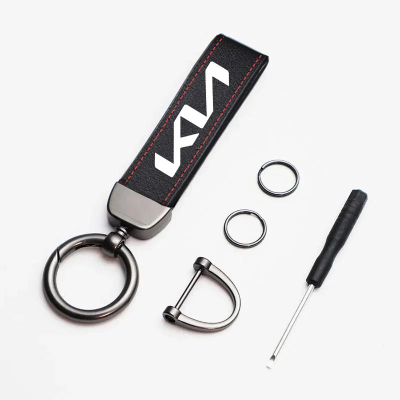 EKSP2 Car Suede Leather Keychain Alloy Keyring Pendant Accessories For KIA EV6 Stinger RIO Sorento Picanto Ceed Borrego Syros K4 K5 K8