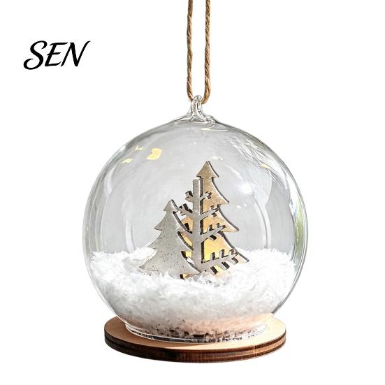 Winterwunderland Szene Requisiten Beleuchteter Weihnachtskugel Schmuck, LED Schnee Warmes Licht Anhänger Hängende Kugel mit Rentierhütte für Baum