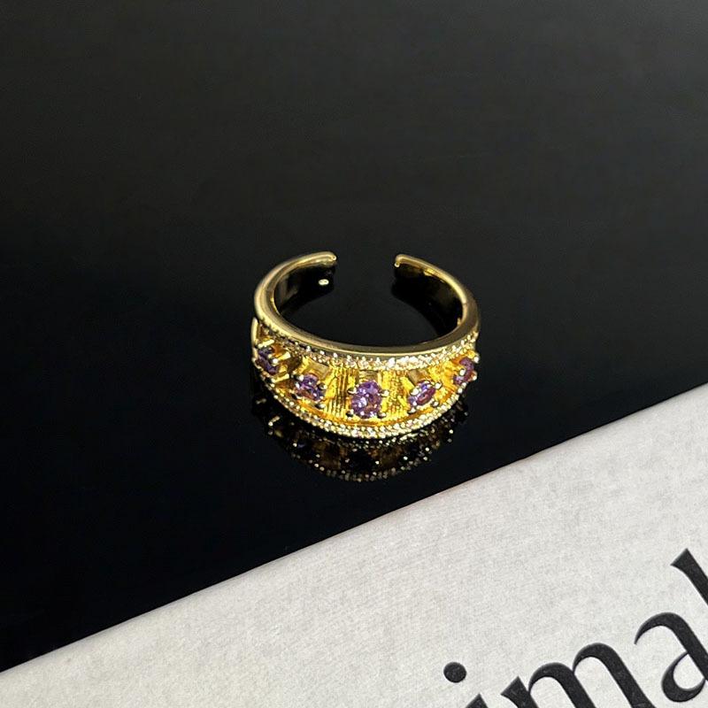 

2026 Purple Shadow Court Retro Brushed Iris Crown Temperament Light Luxury Open Ring Women s Niche High-end Fashion Ring Resizable