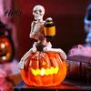 Halloween Party Centerpiece Pumpkin Skeleton Figurine LED Light-Up Decorative Lantern Figure for Spooky Holiday Decoration Parties