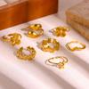 Gold Color Flower Rings For Women Aesthetic Geometry Stainless Steel Star Anillos Party Wedding Jewelry Elegant Gift Christmas