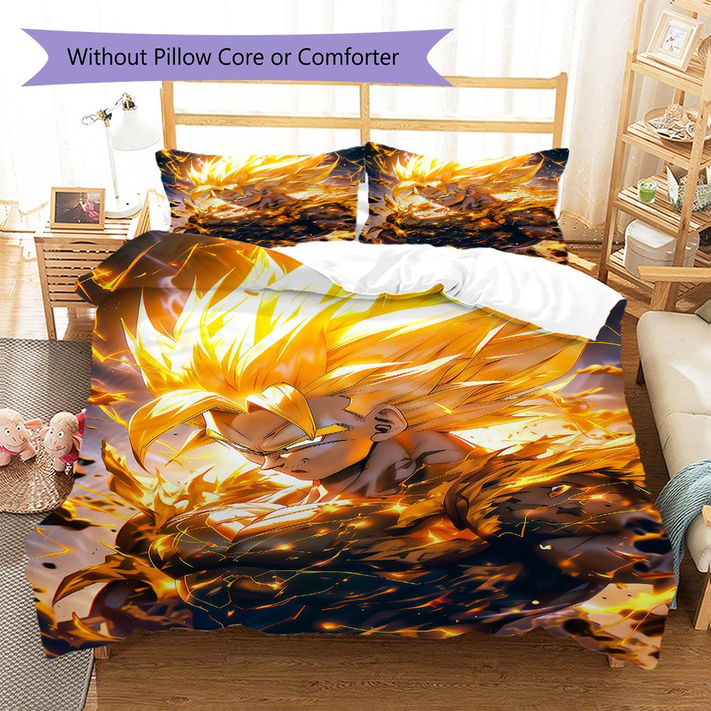Son Goku Pattern Bedding,Quilt Set Quilt Cover Pillowcase Home Birthday Gift (1 * duvet cover + 2 * pillowcase, without core)