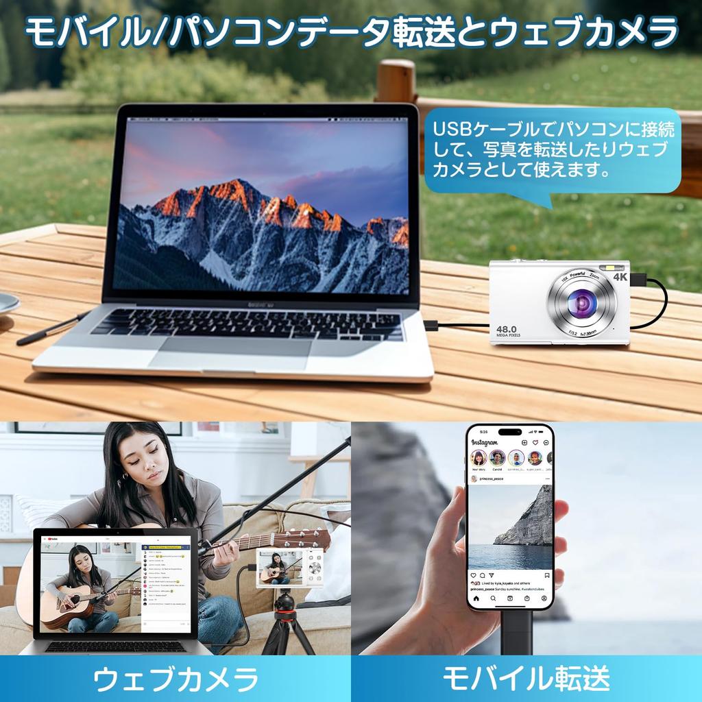 4K Digital Camera with Autofocus, 48MP, 16x Digital Zoom, Image Stabilization, Compact Camera for Vlogging, Selfies, 2.8-inch IPS Screen, Includes