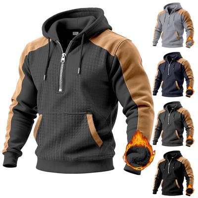 Men's Heavy Pullover Hoodie Casual Long Sleeve Drawstring Zip Winter Hooded Sweatshirts With Pockets