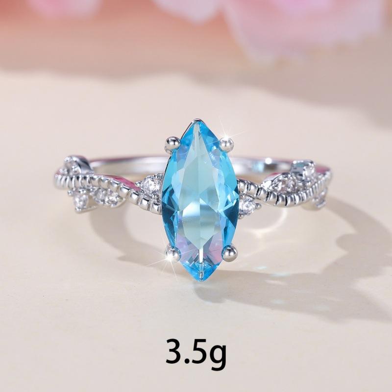 Wish new simple personalized white K sea blue horse eye ring