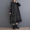 Lösa Plus Size Splicing Casual Enkla Broderier Söta Långärmade Klänningar