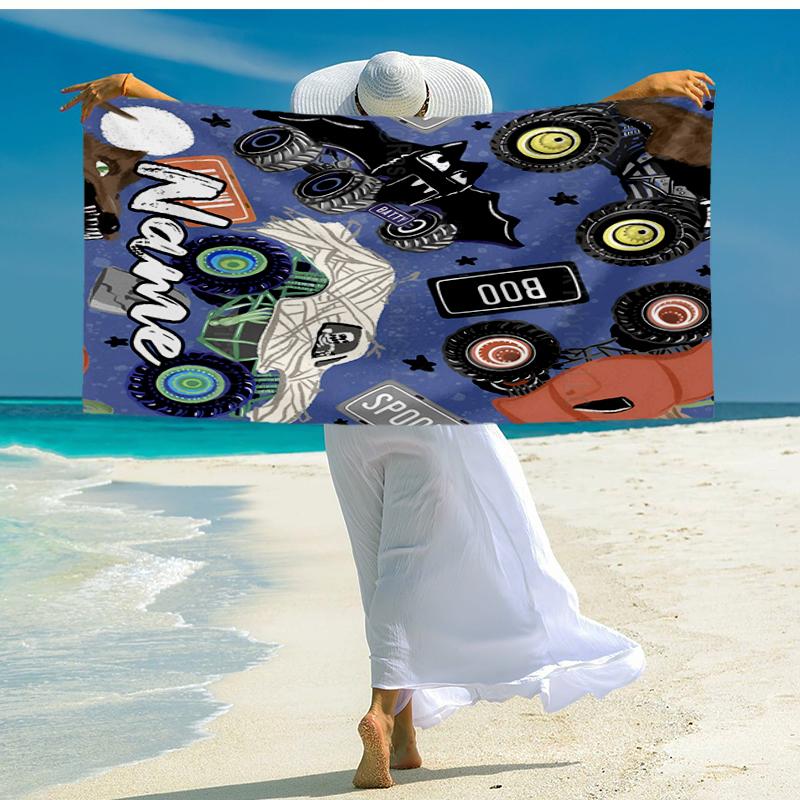 Custom Name Ultra-Soft Beach Towel with Truck Theme,Ideal for Pool - Camping, Diving - Perfect Travel Essential, Vibrant Beach Towel.
