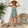 Women's Vintage Floral Print Tiered Midi Dress, Sleeveless Loose Bohemian Beach Dress