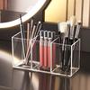 Caja de almacenamiento de brochas de maquillaje acrílicas transparentes con 3 agujeros, soporte para brochas de maquillaje, organizador de mesa, herramienta de maquillaje